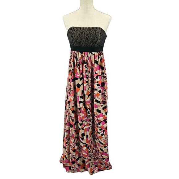 Trina Turk Silk Geometric Floral Jacquard Strapless Maxi Dress Women's 8 Preppy - Picture 1 of 13